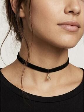 BP 'A' Initial Charm Suede Choker Black